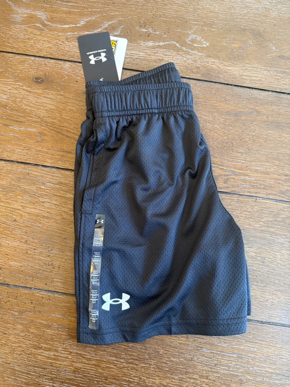 Boys Under Armour Black Performance Mesh Shorts with White Logo